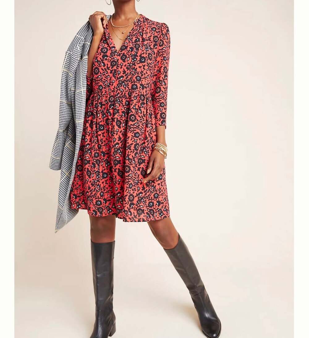 Maeve by Anthropologie Christiana Tunic Red Floral Dress Medium